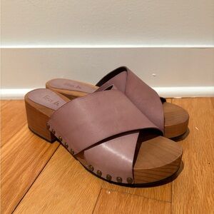 lisa b. Rosewood Criss-Cross Leather Slide Clogs Size 37